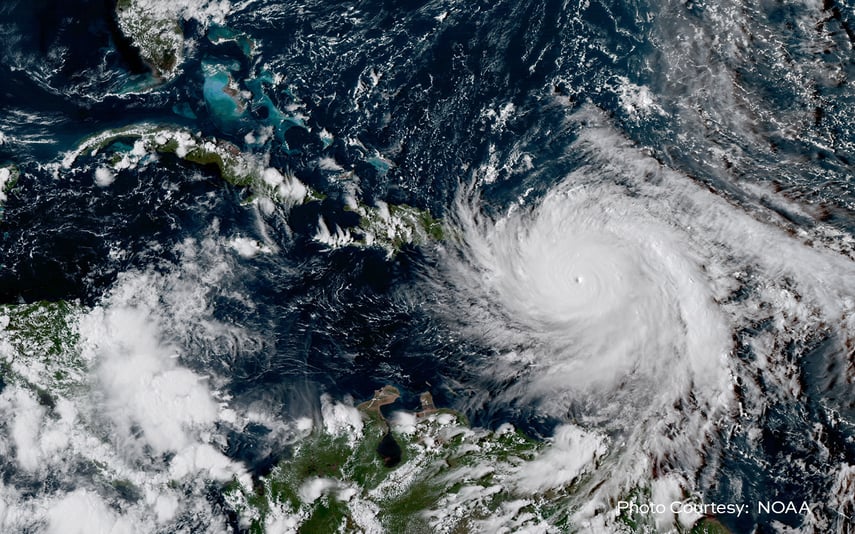 Hurricane Maria passingover Culebra and Puerto Rico headed towards Florida